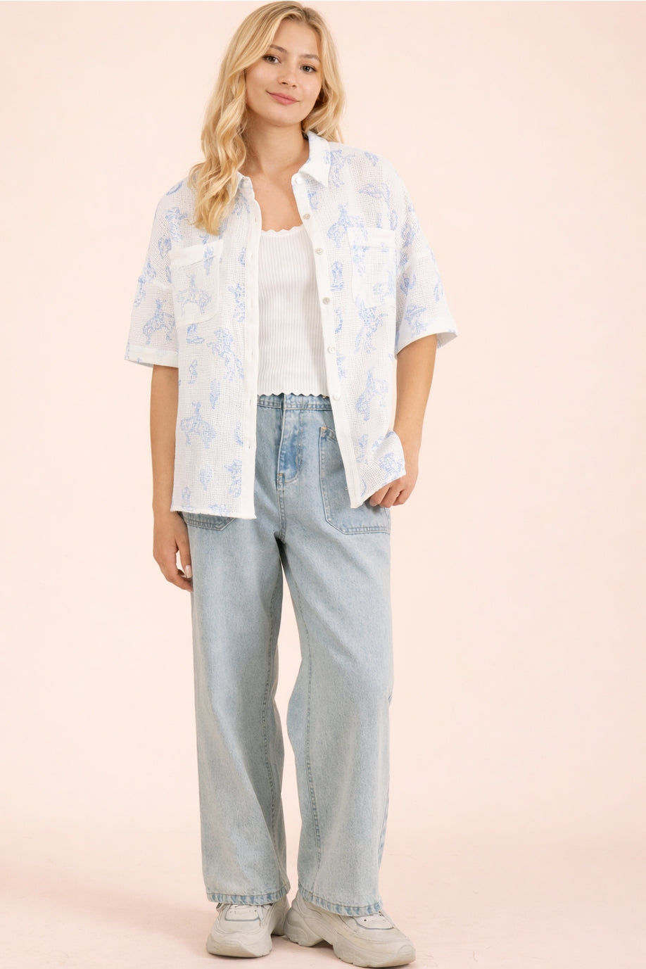 Western Graphic Button-Up Top