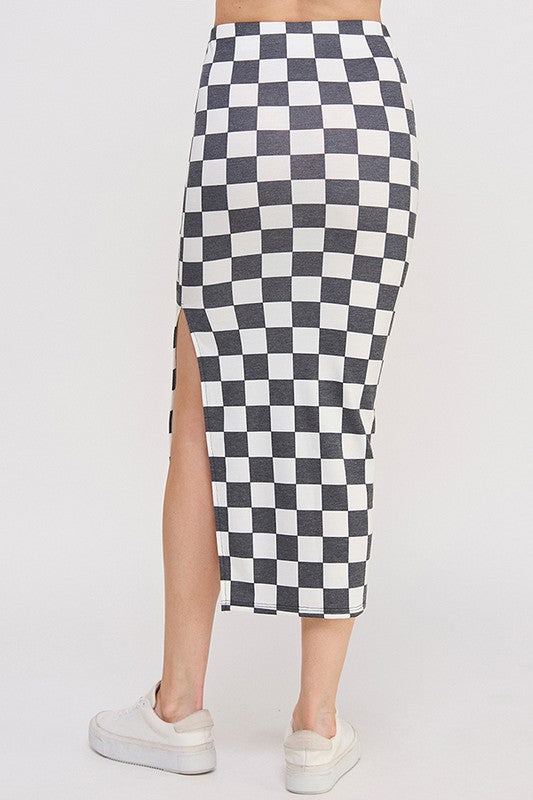 Race Day Checkered Pencil Skirt with Side Slit