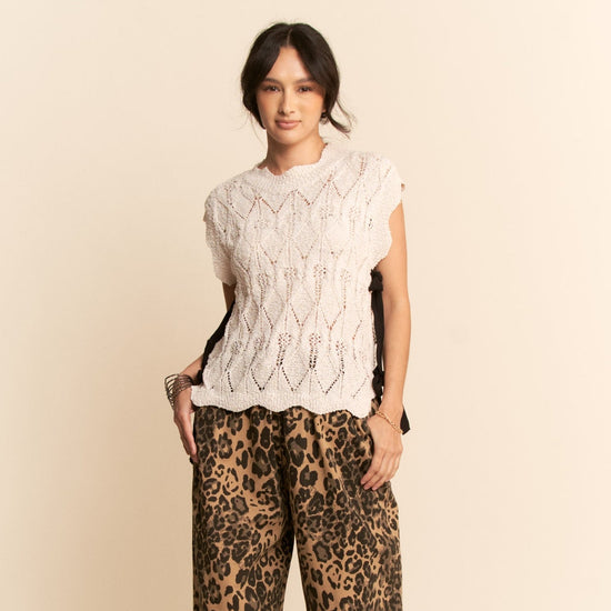 Knit Sleeveless Top W/ Ribbon-Tied Sides
