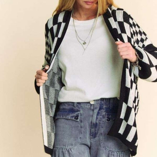 Lightweight Checkerboard Open Cardigan