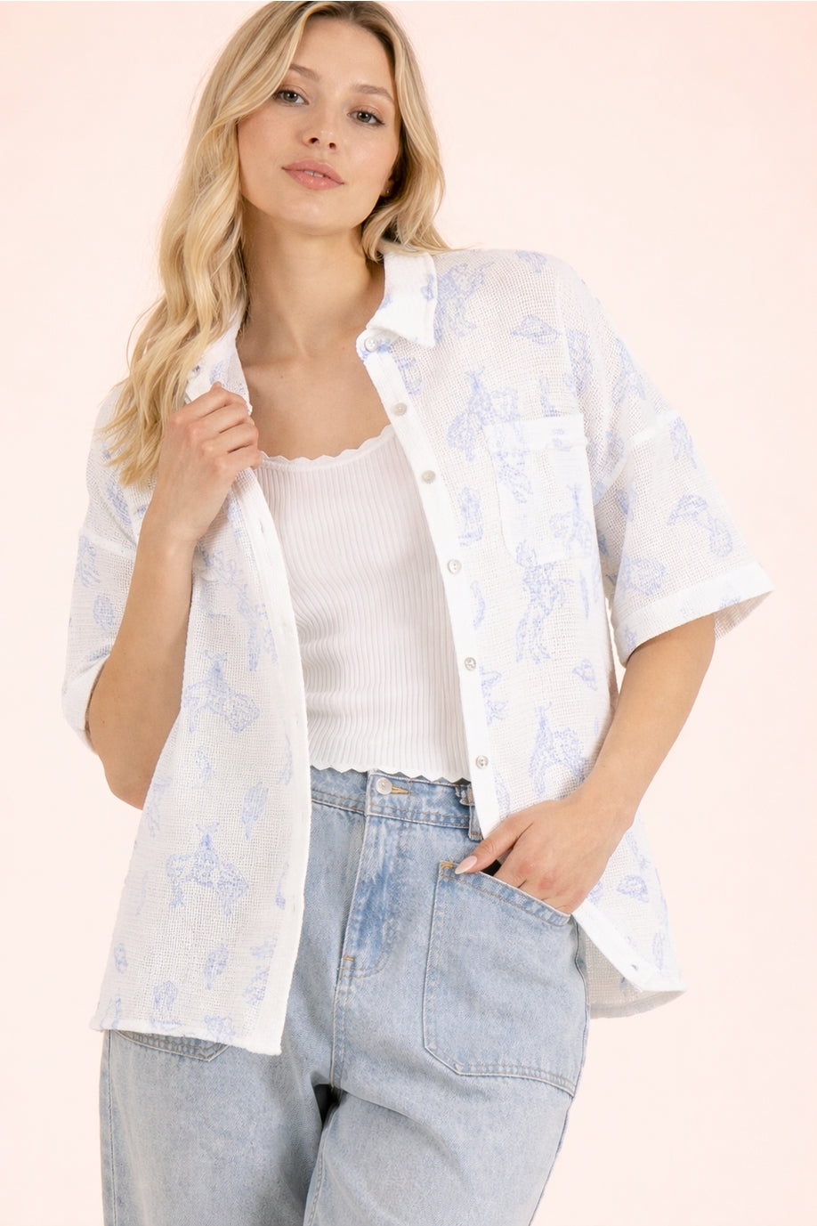 Western Graphic Button-Up Top