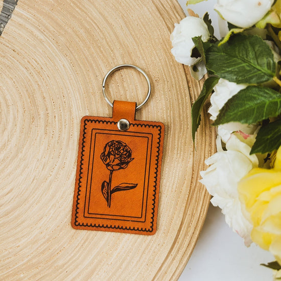 Peony Stamp Leather Keychain