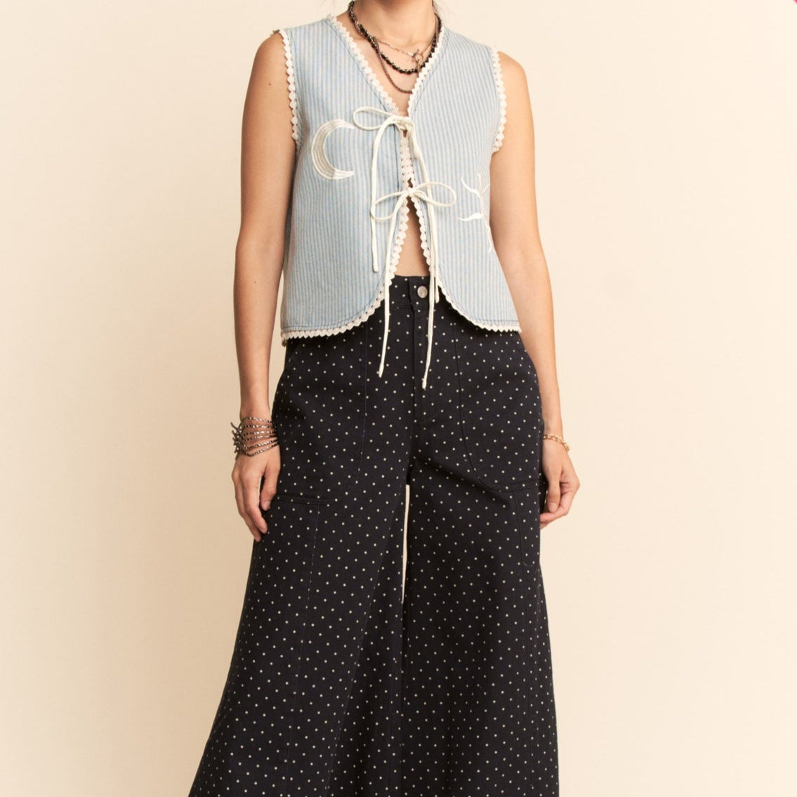 Moon & Sun Striped Denim Tie-Front Vest