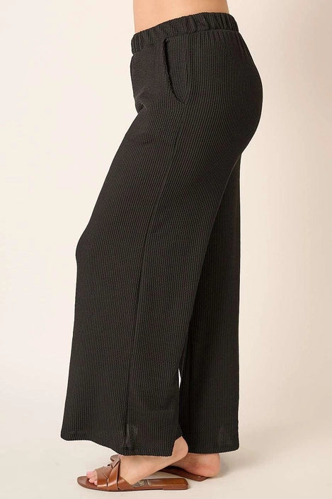 Rib Knit Texture Wide Leg Pants - Black - Size S-2X