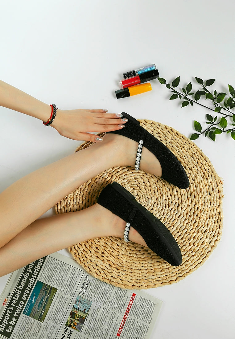 Corphee Pearl Strapped Glitter Ballerina Flat