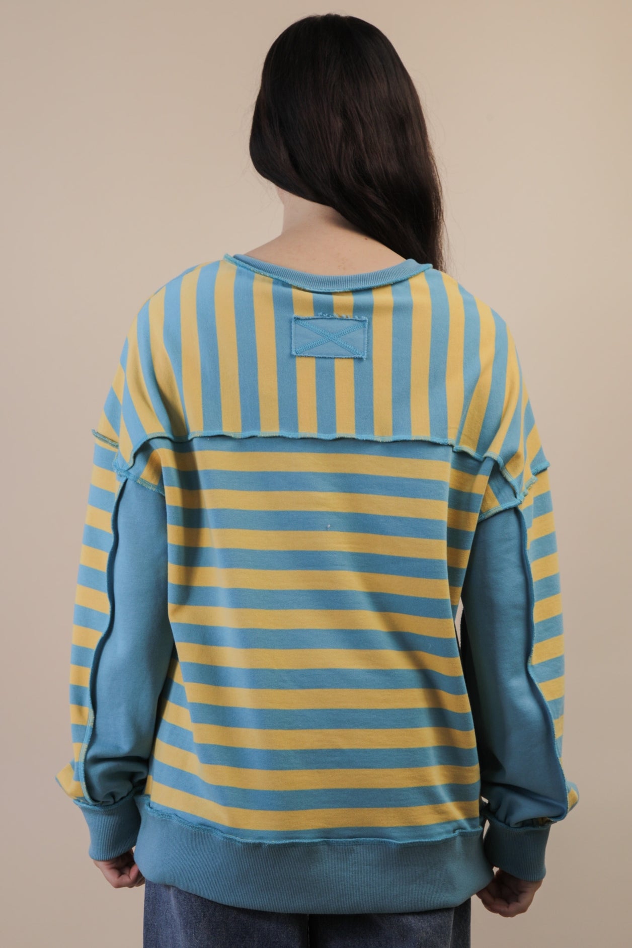 Oversized Striped Half Button Casual Top