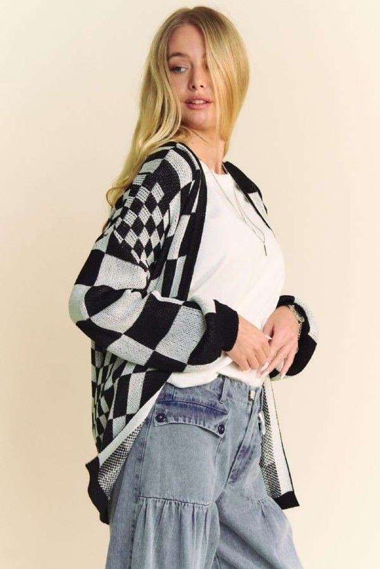 Lightweight Checkerboard Open Cardigan