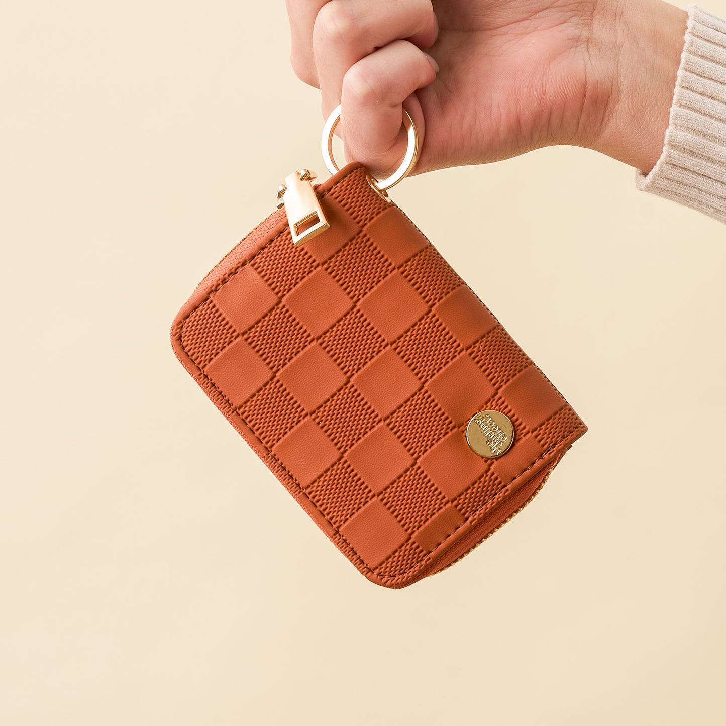 Zip Around Card Wallet - Cognac Check