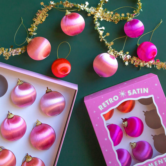 Retro Satin Ornaments - Set of 9 - Mini