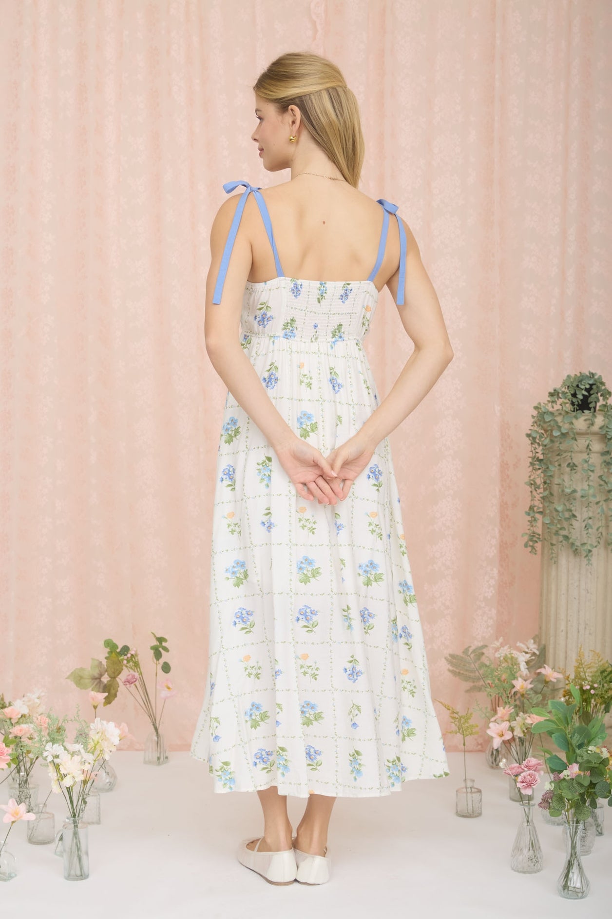 Sophie Floral Blue and Ivory Dress