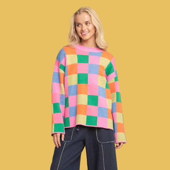 Multi Color Blocked Pullover Sweater Top