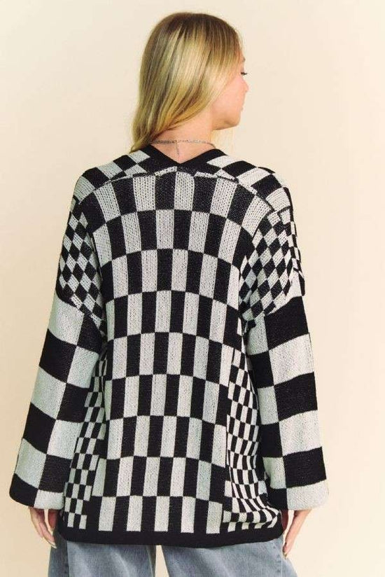 Lightweight Checkerboard Open Cardigan