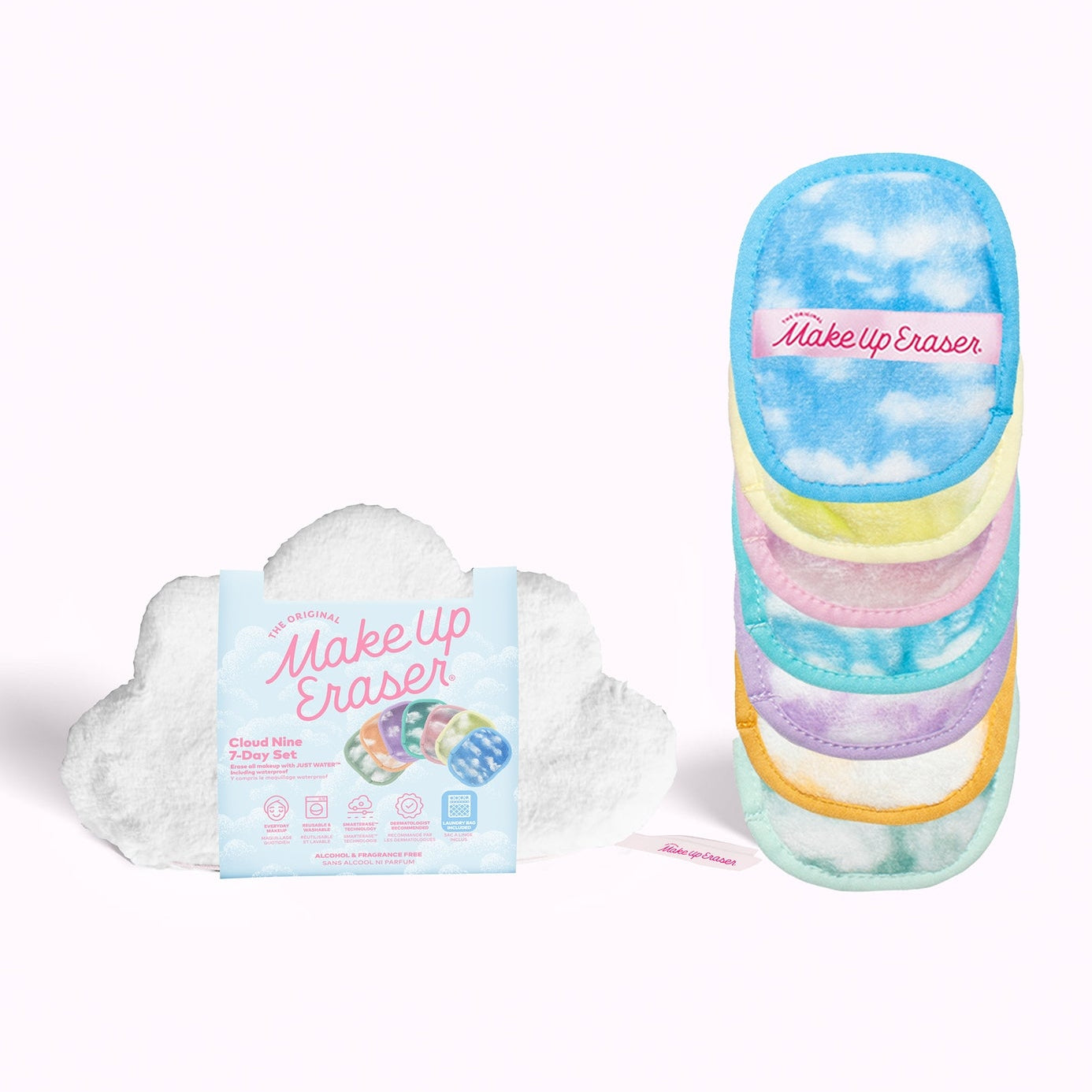 Makeup Eraser with cloud design and packaging on a white background