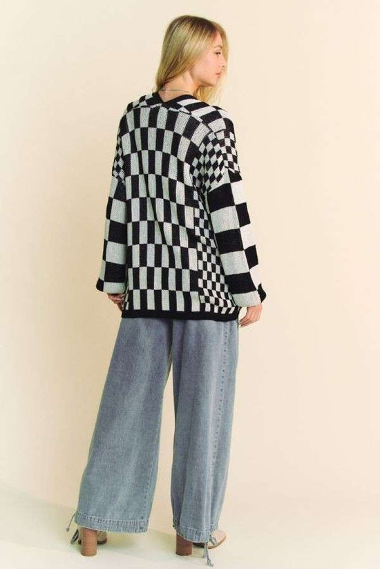 Lightweight Checkerboard Open Cardigan