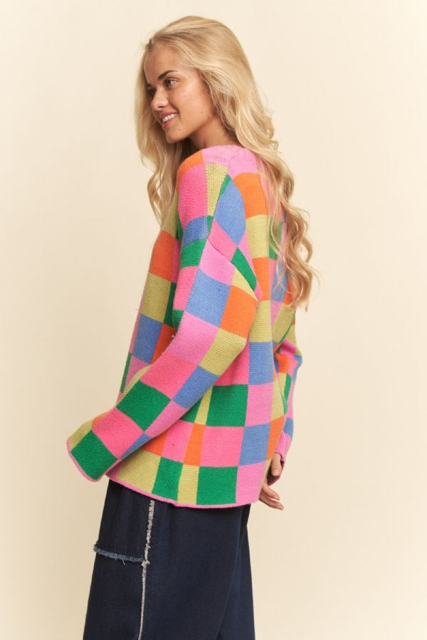 Multi Color Blocked Pullover Sweater Top