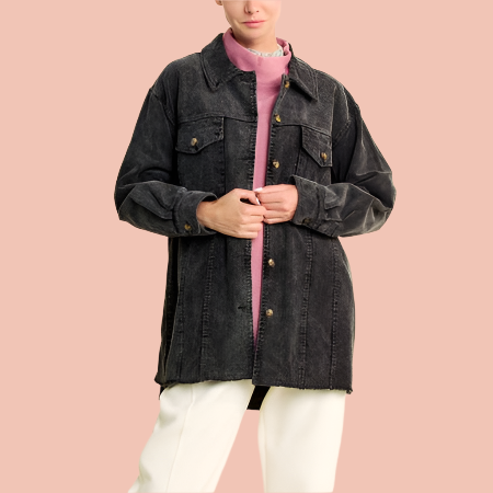 Salt Ash Market Distressed Black Corduroy Jean Shacket Jacket 3XL
