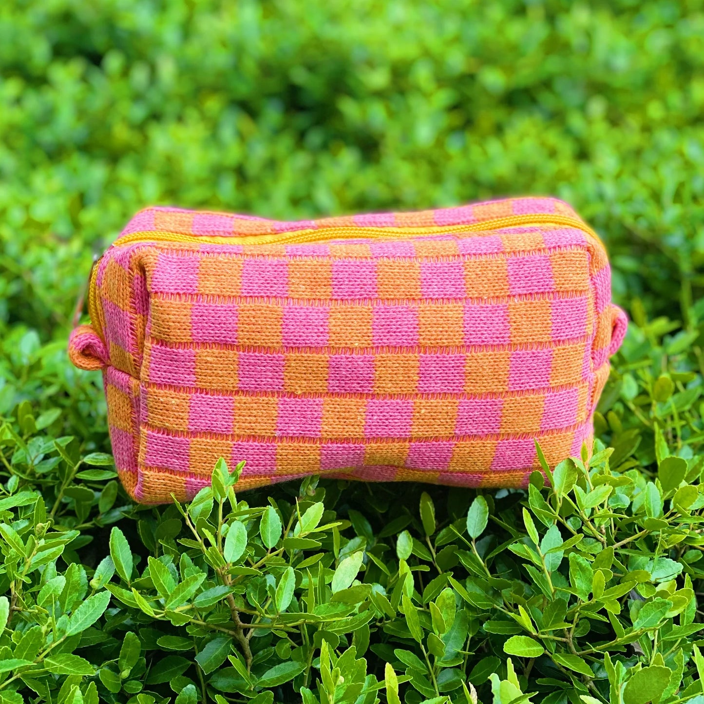 Check Yourself Cosmetic Bag - Orange/Hot Pink Zip Pouch