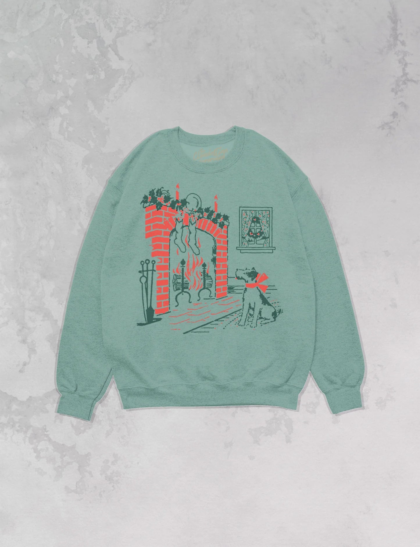 Dog and Fireplace Christmas Oversized Sweatshirt