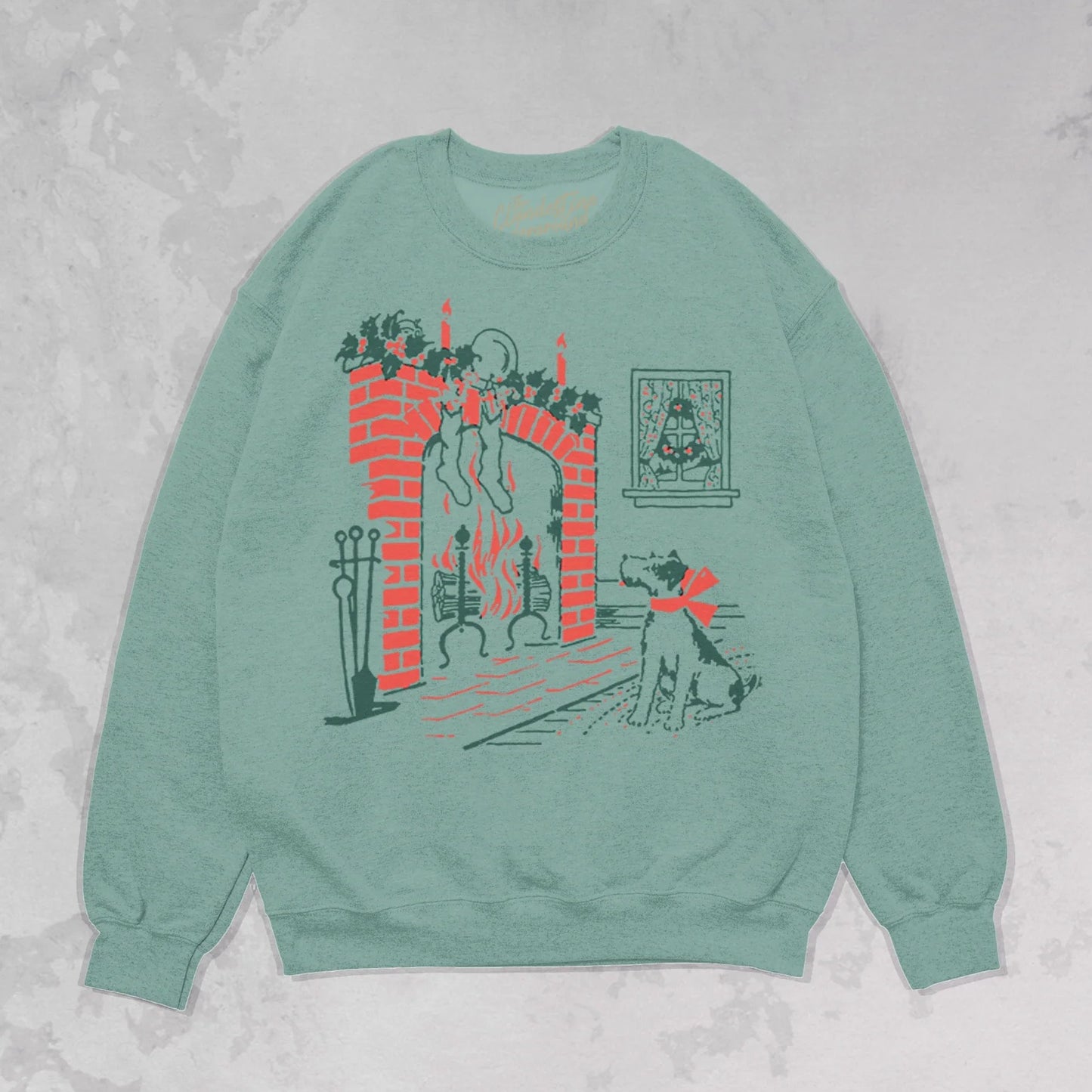 Dog and Fireplace Christmas Oversized Sweatshirt