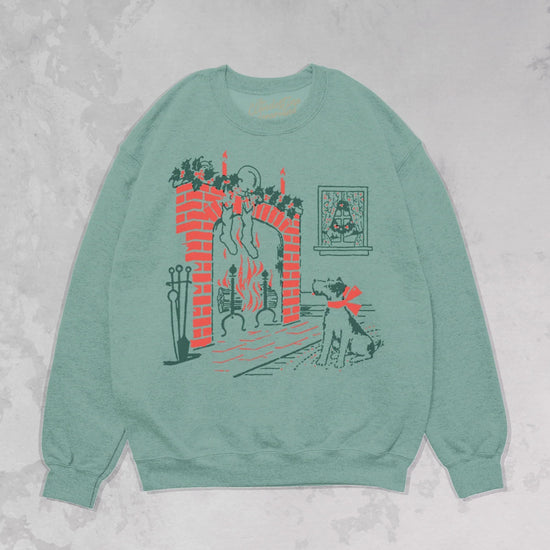 Dog and Fireplace Christmas Oversized Sweatshirt