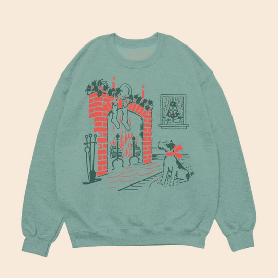 Dog and Fireplace Christmas Oversized Sweatshirt