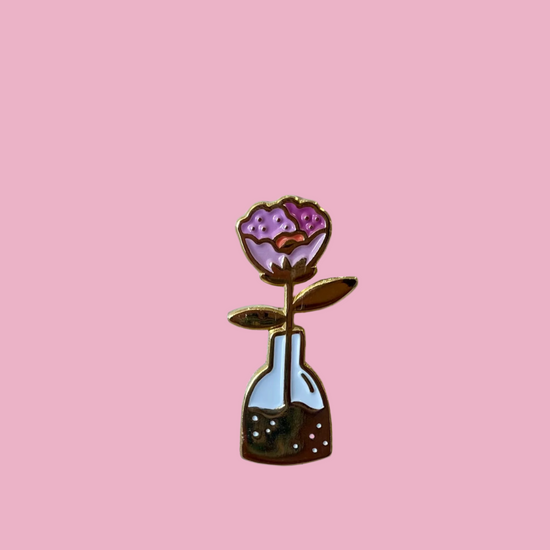 Pink Flower in Vase Enamel PIn