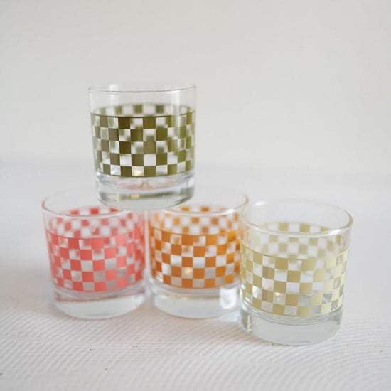 Checkered Rocks Glass Tumbler - Moss Green or Pink