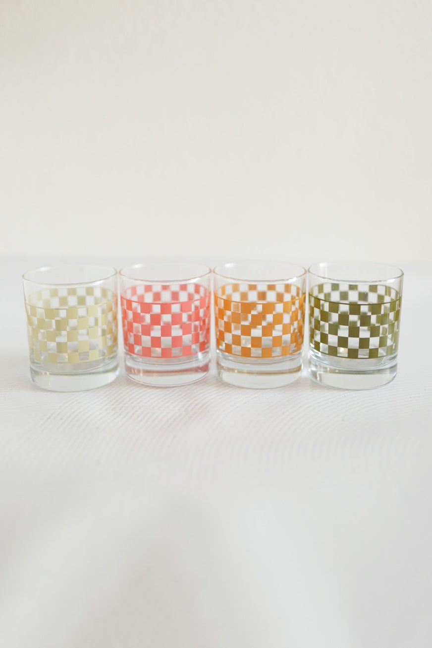 Checkered Rocks Glass Tumbler - Moss Green or Pink