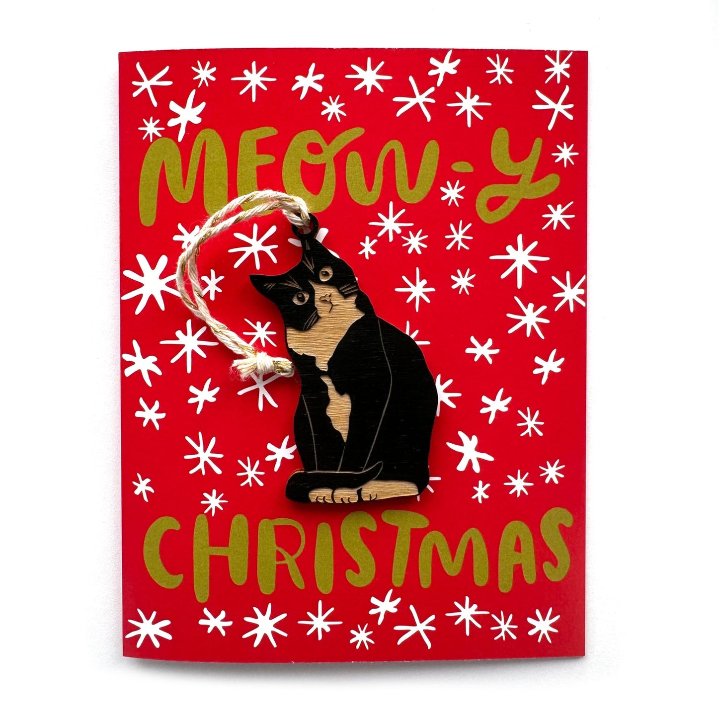 Meowy Christmas - Tuxedo Cat Ornament w/ Greeting Card