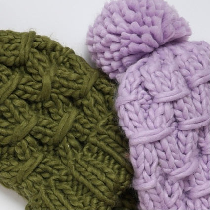 Oversized Chunky Knit Pom Beanie - Cozy Winter Hat - Lavender or Olive