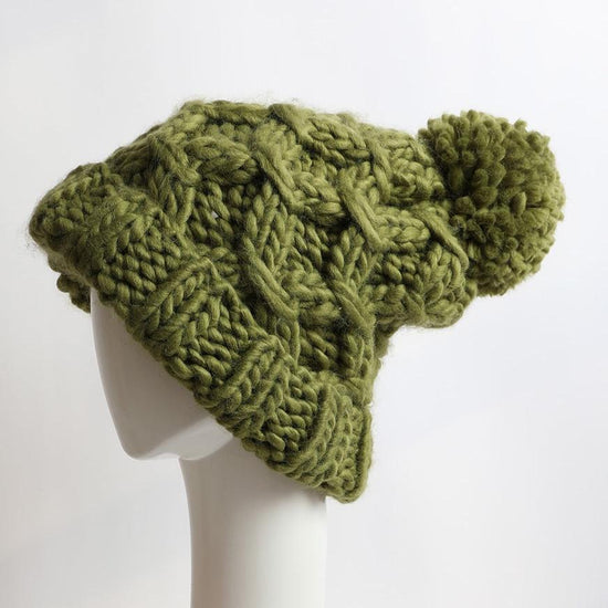 Oversized Chunky Knit Pom Beanie - Cozy Winter Hat - Lavender or Olive