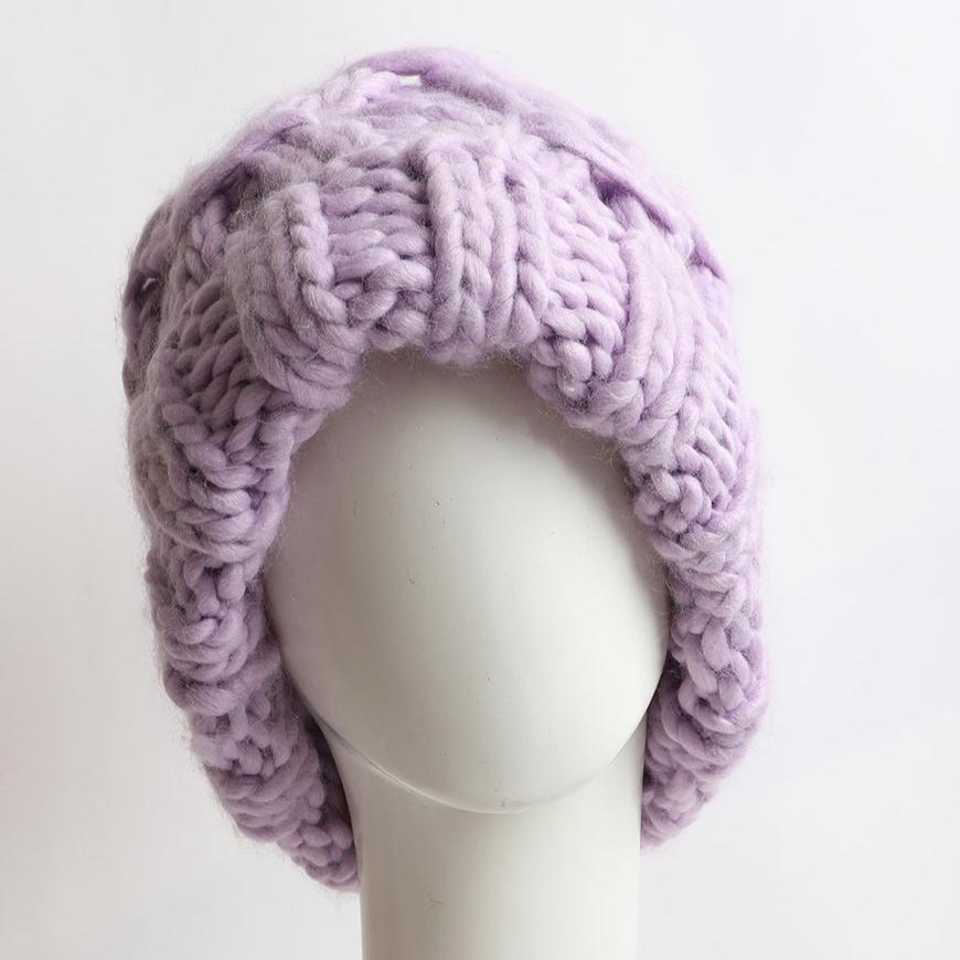 Oversized Chunky Knit Pom Beanie - Cozy Winter Hat - Lavender or Olive