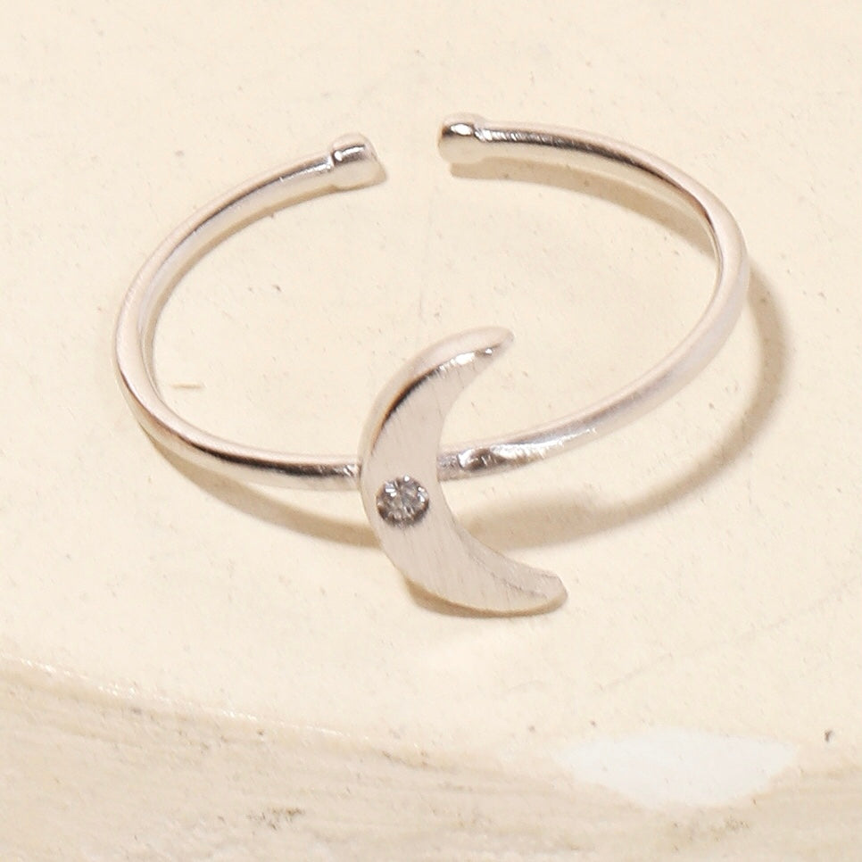 Silver Crescent Moon Ring - Adjustable Sizing