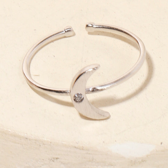 Silver Crescent Moon Ring - Adjustable Sizing