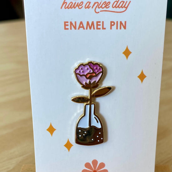 Pink Flower in Vase Enamel PIn