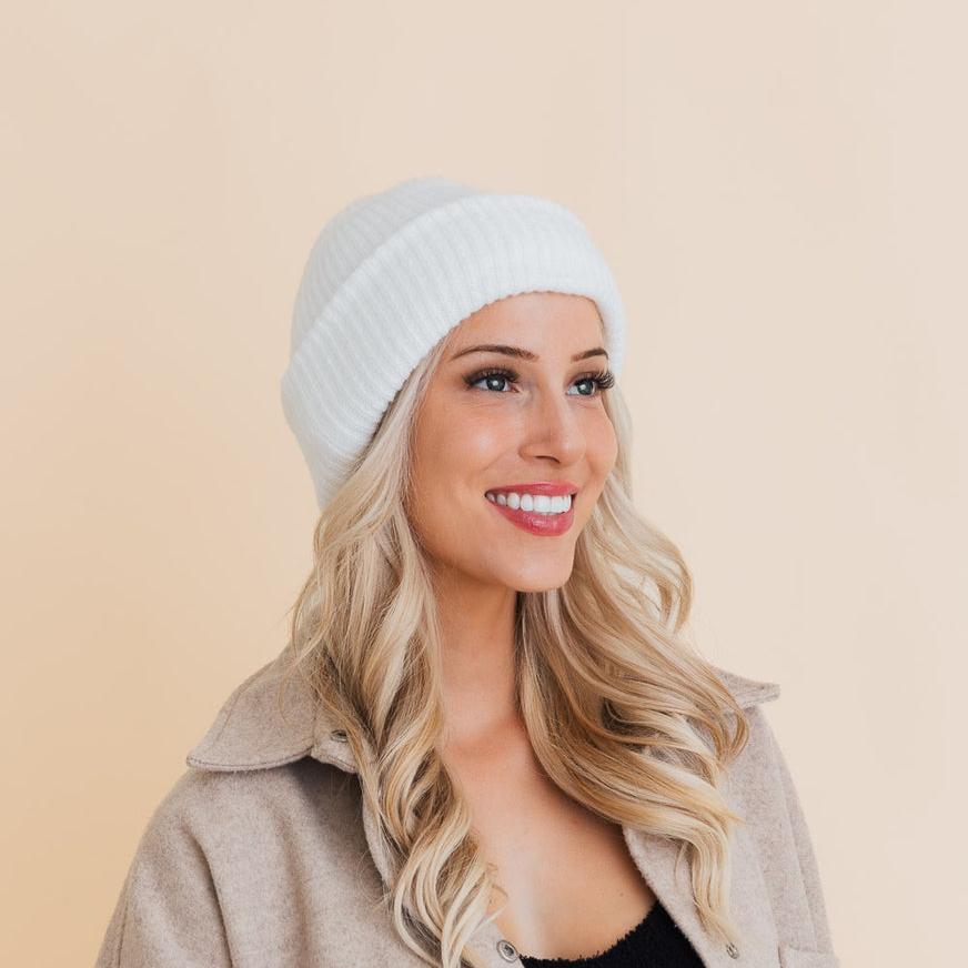 Recycled Material Knit Beanie - Ivory or Sage