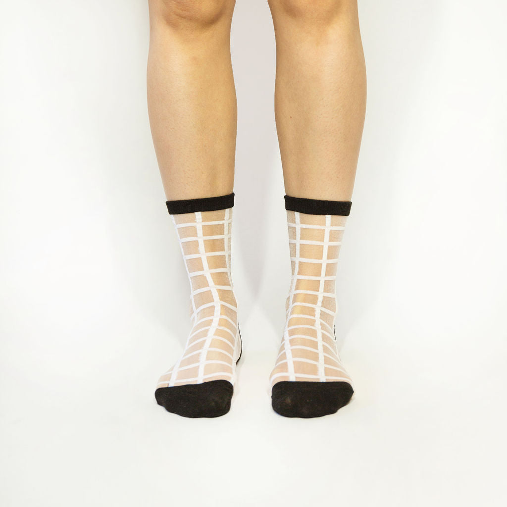 Black/White Grid Sheer Mesh Socks