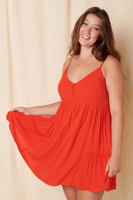 Orange-Red Sleeveless BabyDoll Dress - Plus