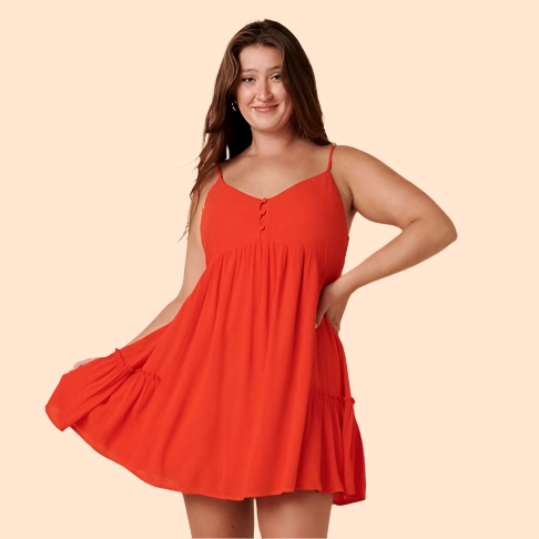 Orange-Red Sleeveless BabyDoll Dress - Plus