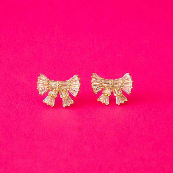 Holiday Sparkle Bow Earrings Gold Plated