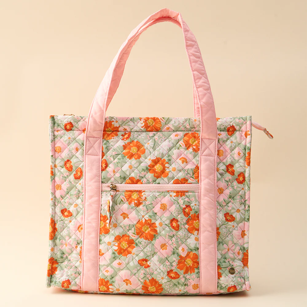 The Everyday Quilted Tote Bag - Bouquet Beauty Sage