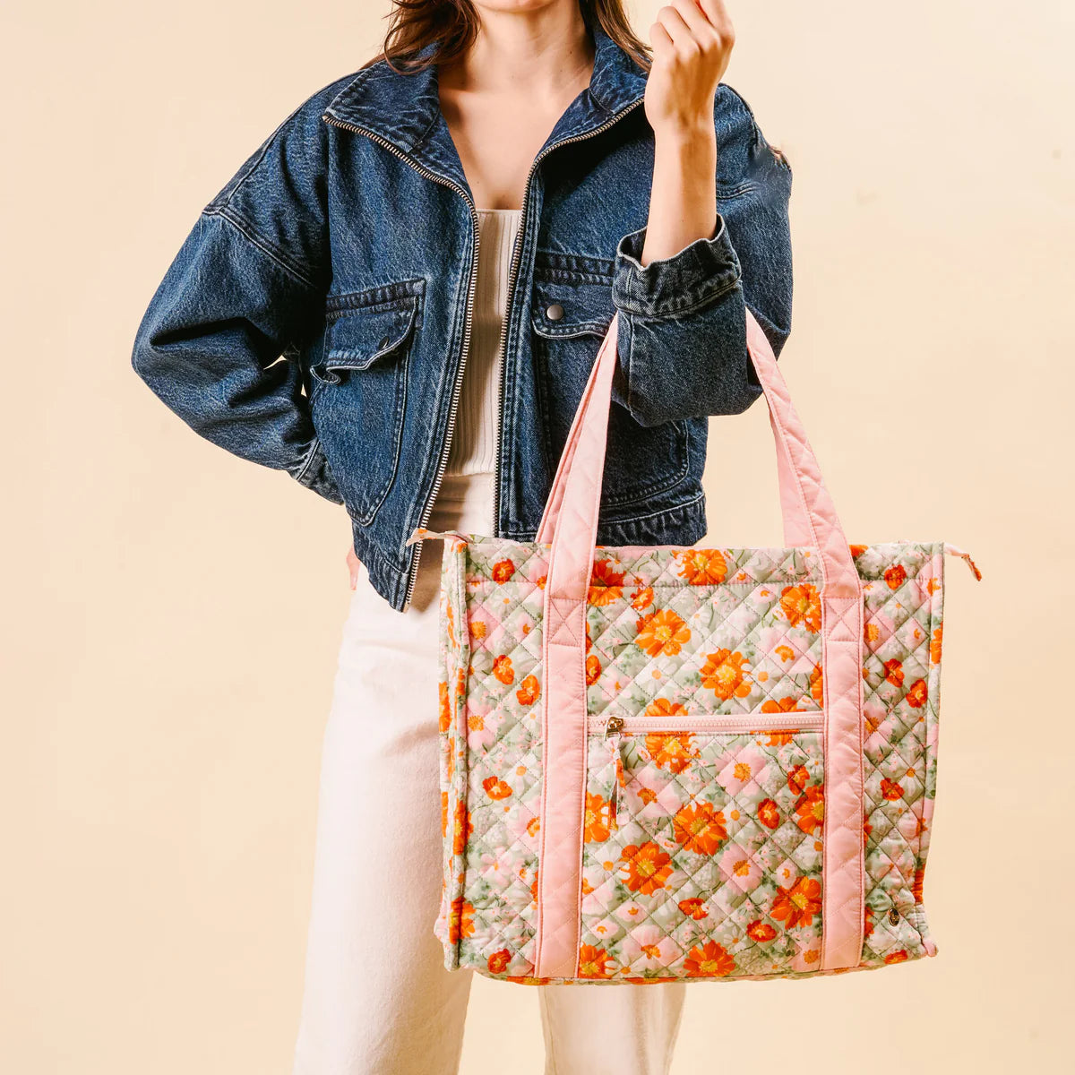 The Everyday Quilted Tote Bag - Bouquet Beauty Sage