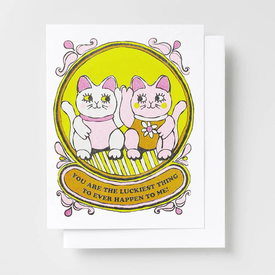 Luckiest Thing Ever Lucky Cat Risograph Greeting Card