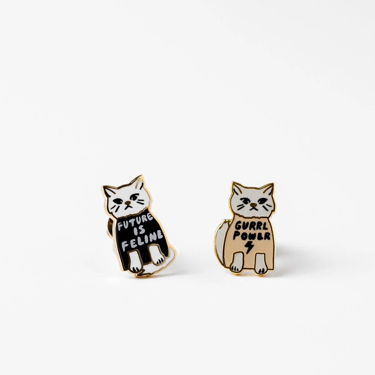 Gurrrl Power Cats Mismatched Gold Statement Studs