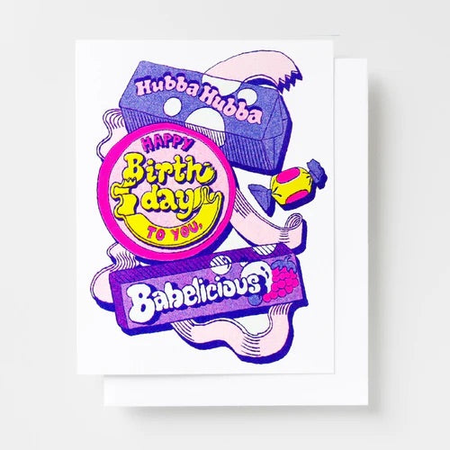 Hubba Hubba Babelicious Birthday Risograph Greeting Card