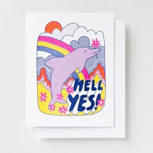 Hell Yes! Dolphin Risograph Greeting Card