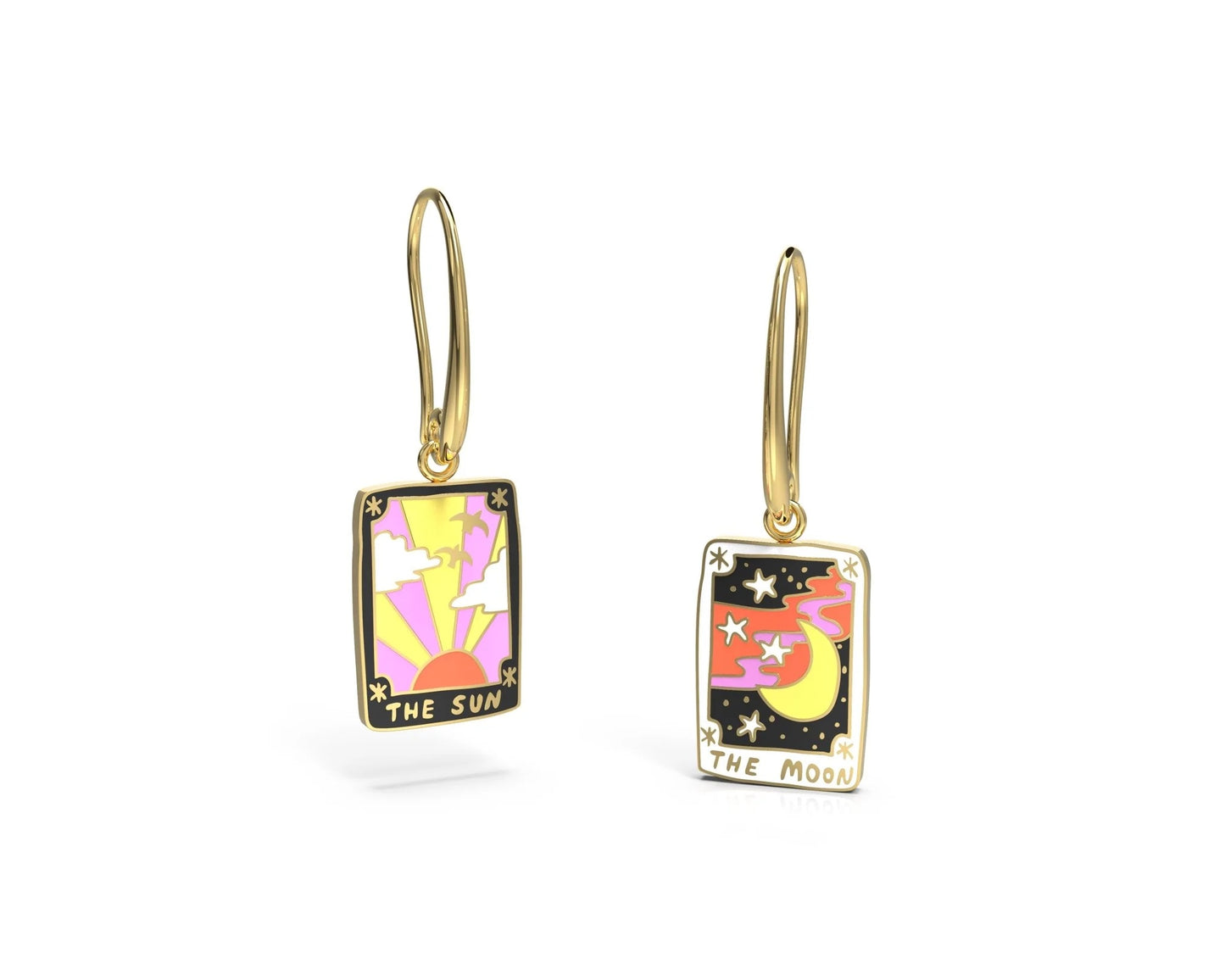 The Sun and The Moon Tarot Card Mismatched 18k Gold Drop Earrings