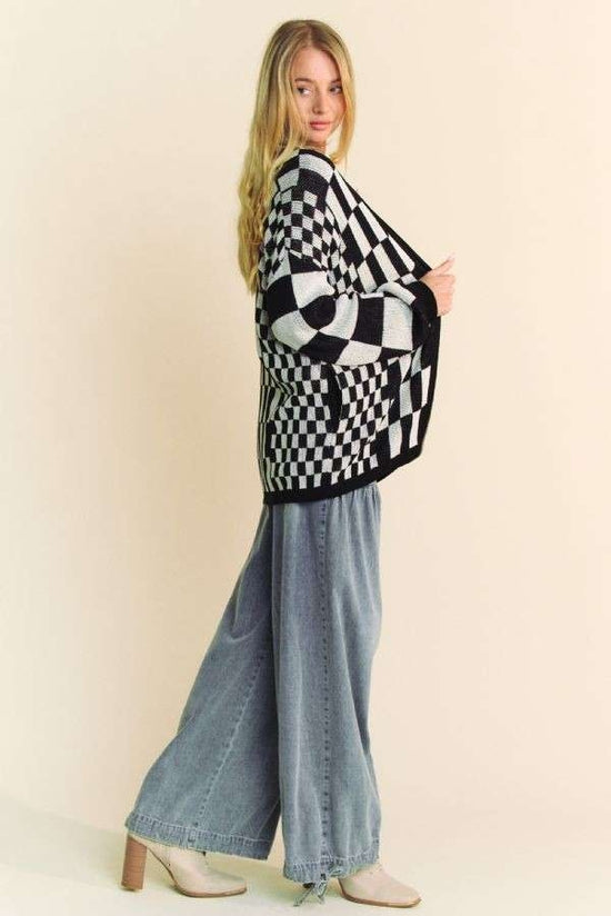 Lightweight Checkerboard Open Cardigan
