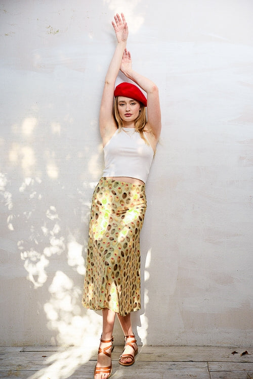 Olive Print Midi Skirt