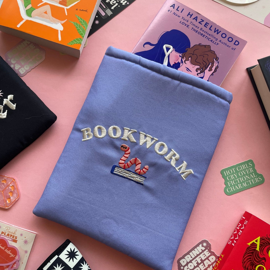 Bookworm Embroidered Book Sleeve & Kindle Sleeve